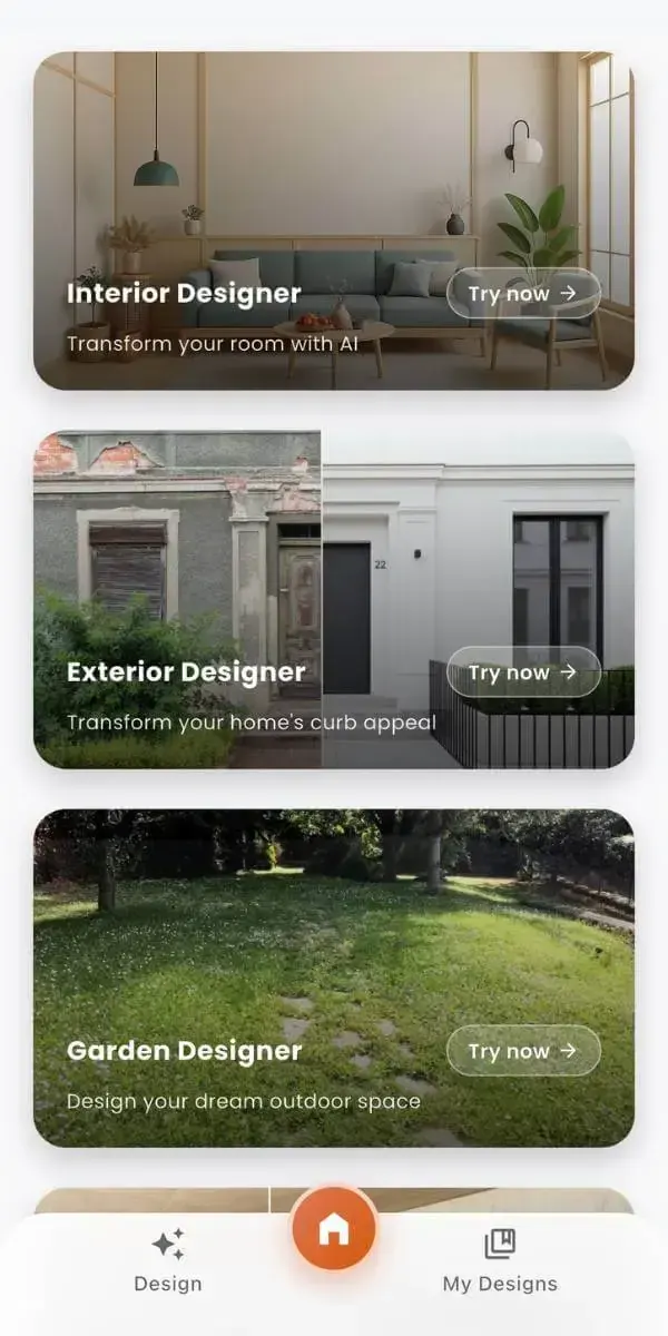 DecorAI AI interior design app preview on iPhone showing a Mediterranean room redesign