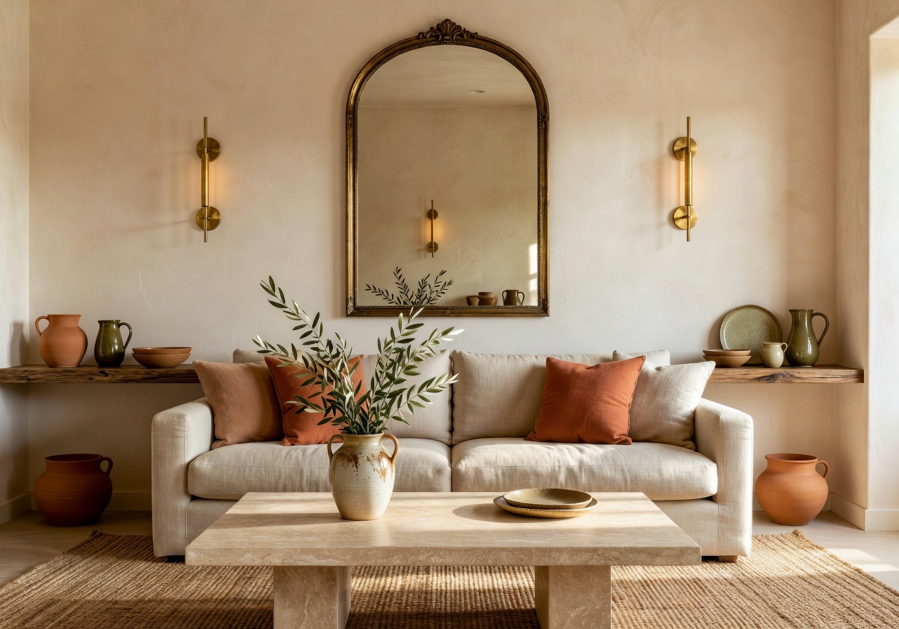 Mediterranean luxury living room after DecorAI redesign