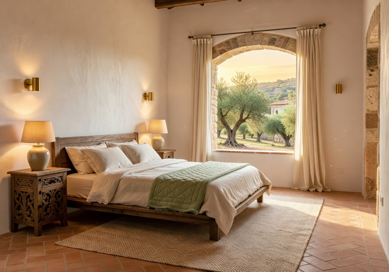 Modern organic Mediterranean bedroom AI home design