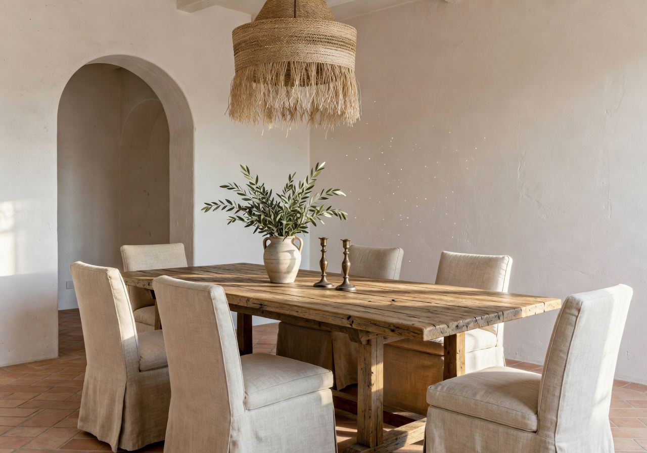 Elegant rustic Mediterranean dining room AI redesign
