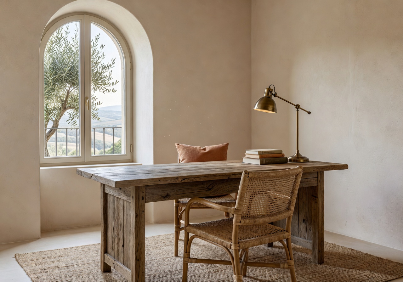 Mediterranean home office after DecorAI AI room redesign